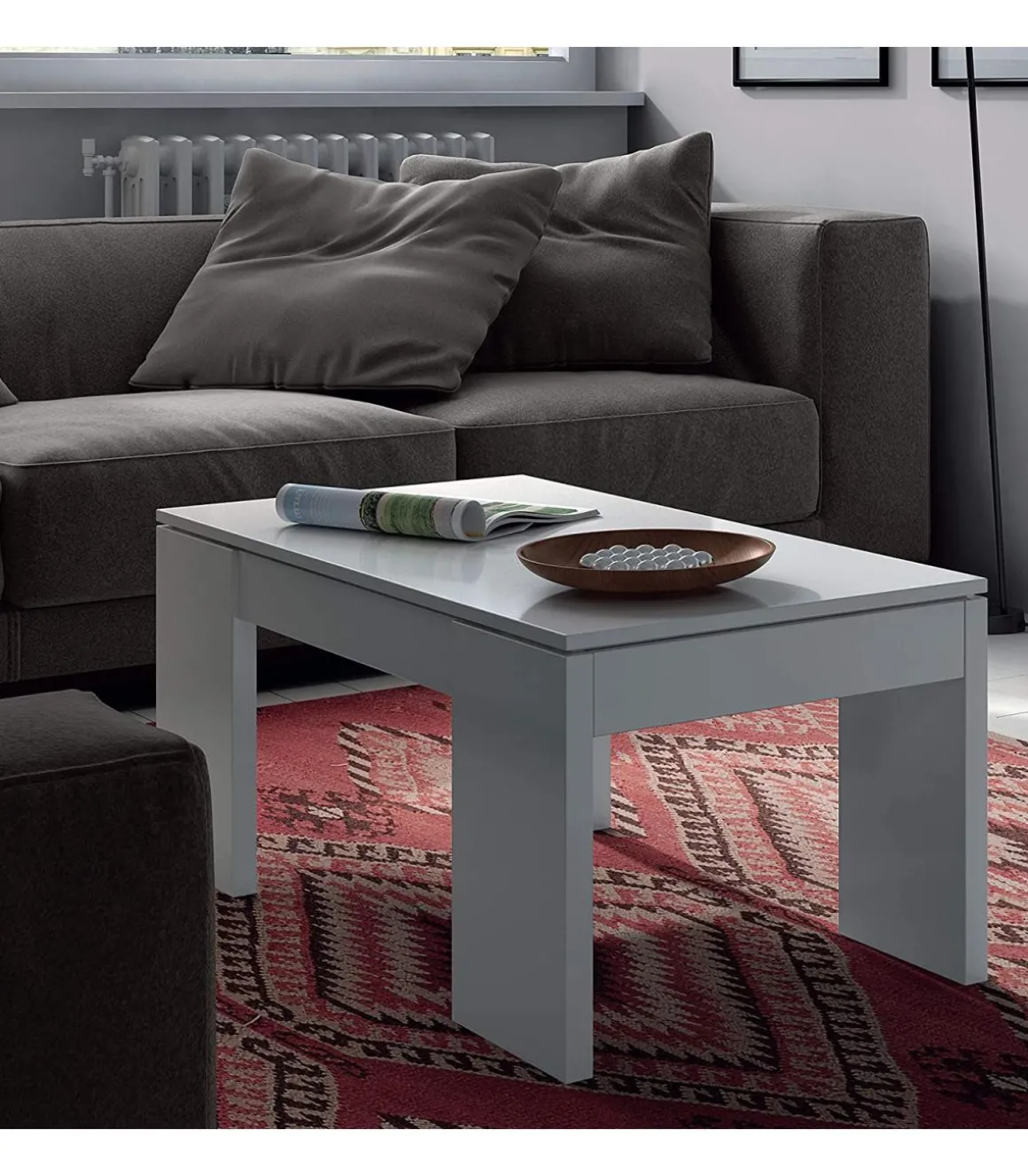 Mesa centro elevable Lijar en blanco brillo 43-55 cm(alto)100 cm(ancho)50 cm(largo)