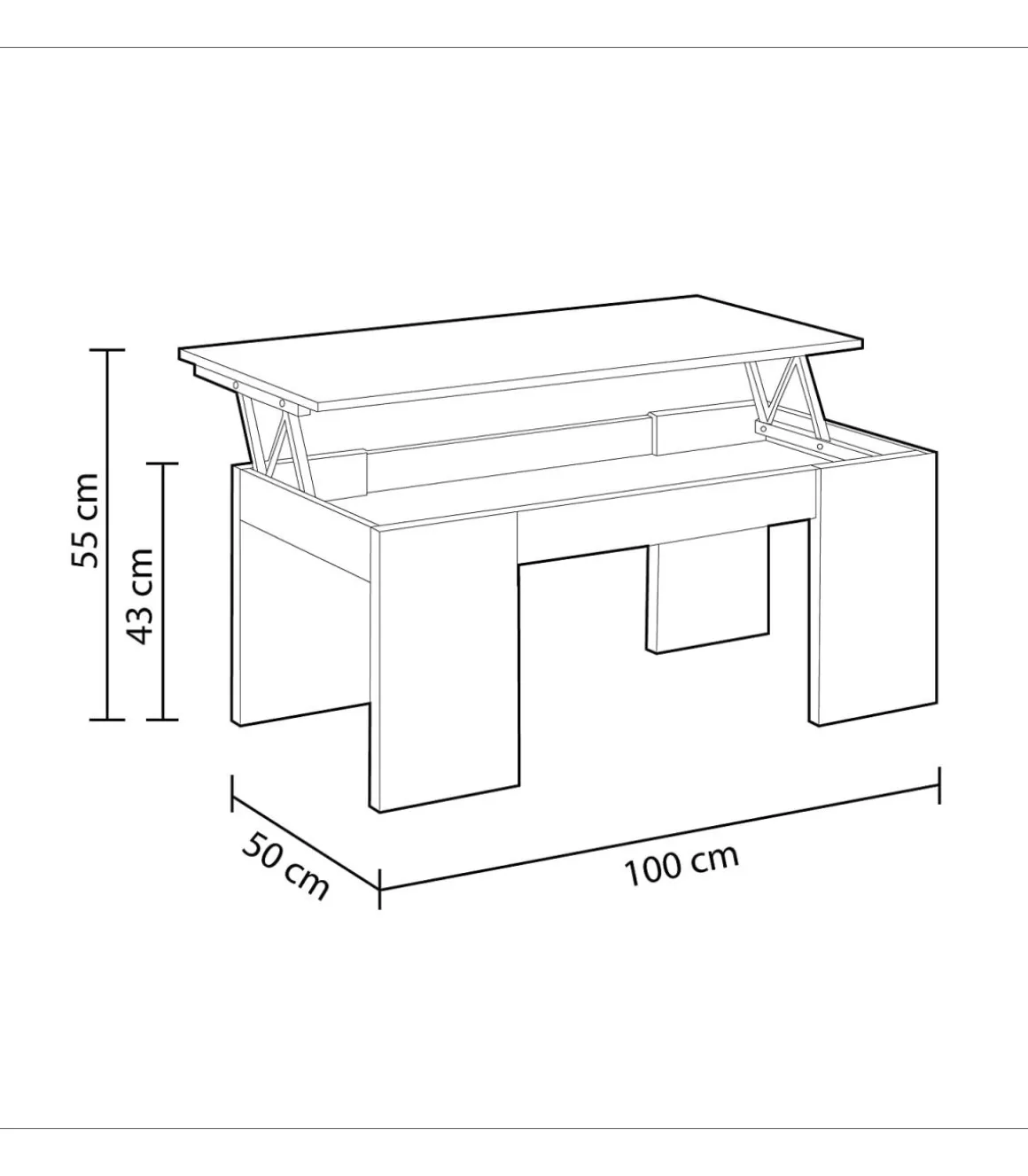 Mesa centro elevable Lijar en blanco brillo 43-55 cm(alto)100 cm(ancho)50 cm(largo)