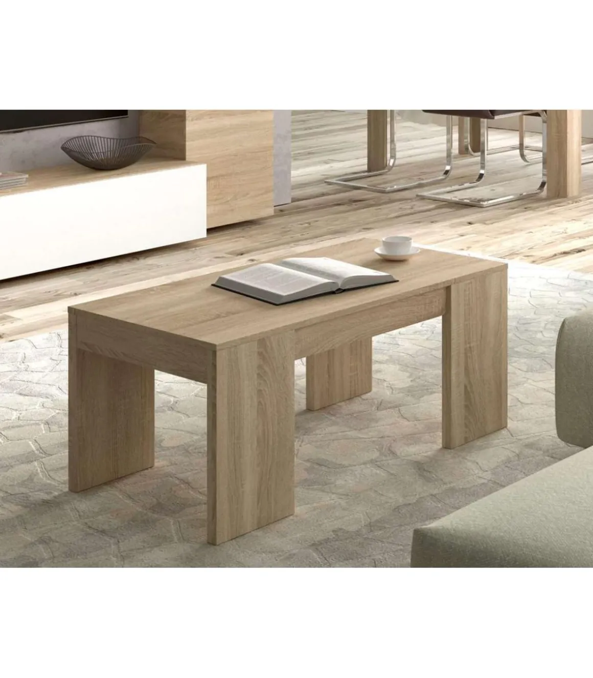 Mesa centro elevable Lijar en roble canadian 43-55 cm(alto)100 cm(ancho)50 cm(largo)