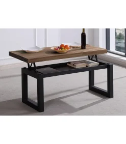 Mesa centro elevable Loft color roble American estructura en negra 47,5 cm(alto)120 cm(ancho)60 cm(fondo).