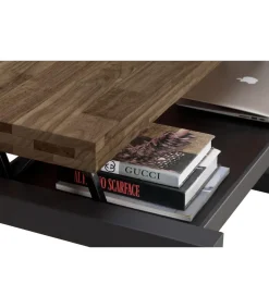 Mesa centro elevable Loft color roble American estructura en negra 47,5 cm(alto)120 cm(ancho)60 cm(fondo).