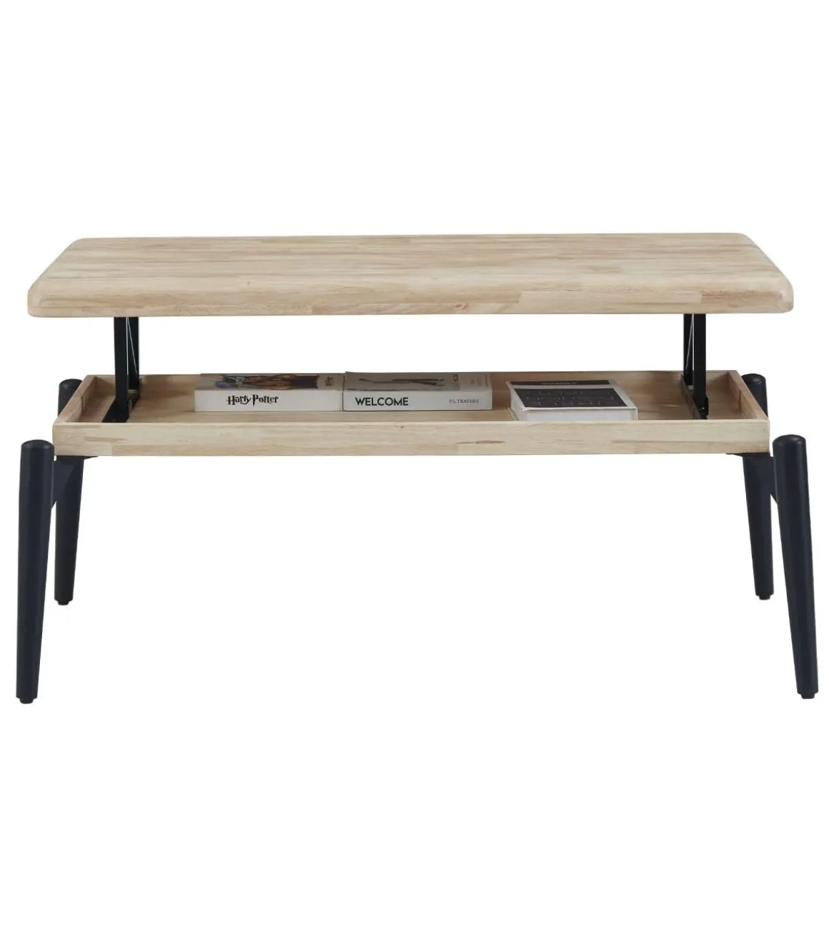Mesa centro elevable Moon acabado roble nordish/negro, 120cm (largo) 60cm (ancho) 47/62cm (alto).