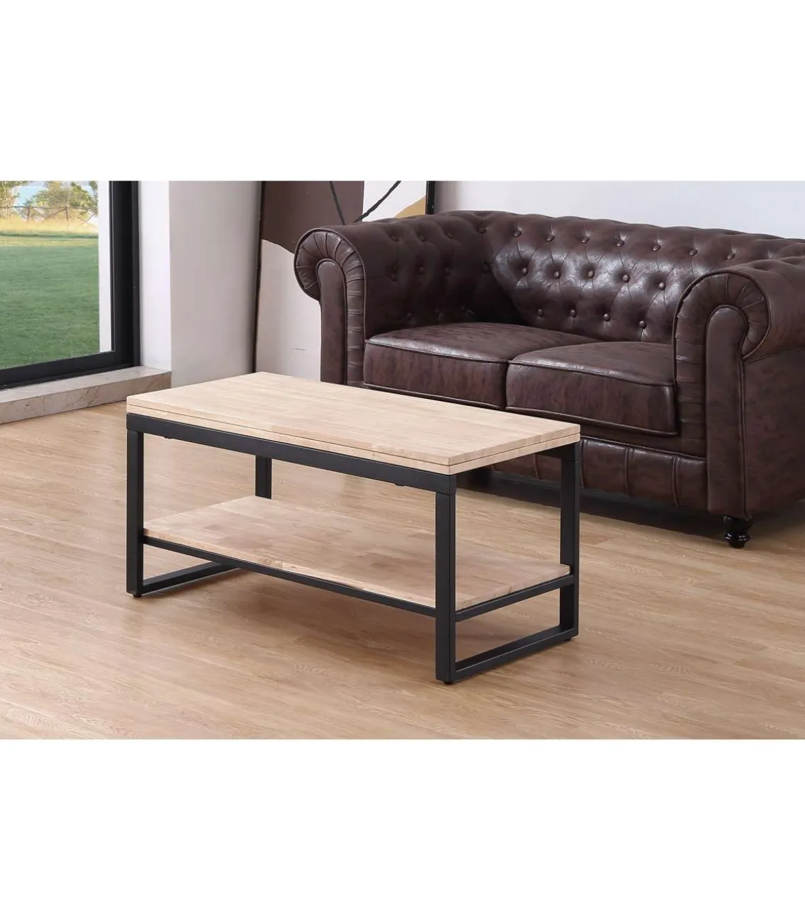 Mesa centro elevable y extensible Steve acabado roble nordish y negro, 47 cm(alto)100 cm(largo) 45-90 cm(ancho)