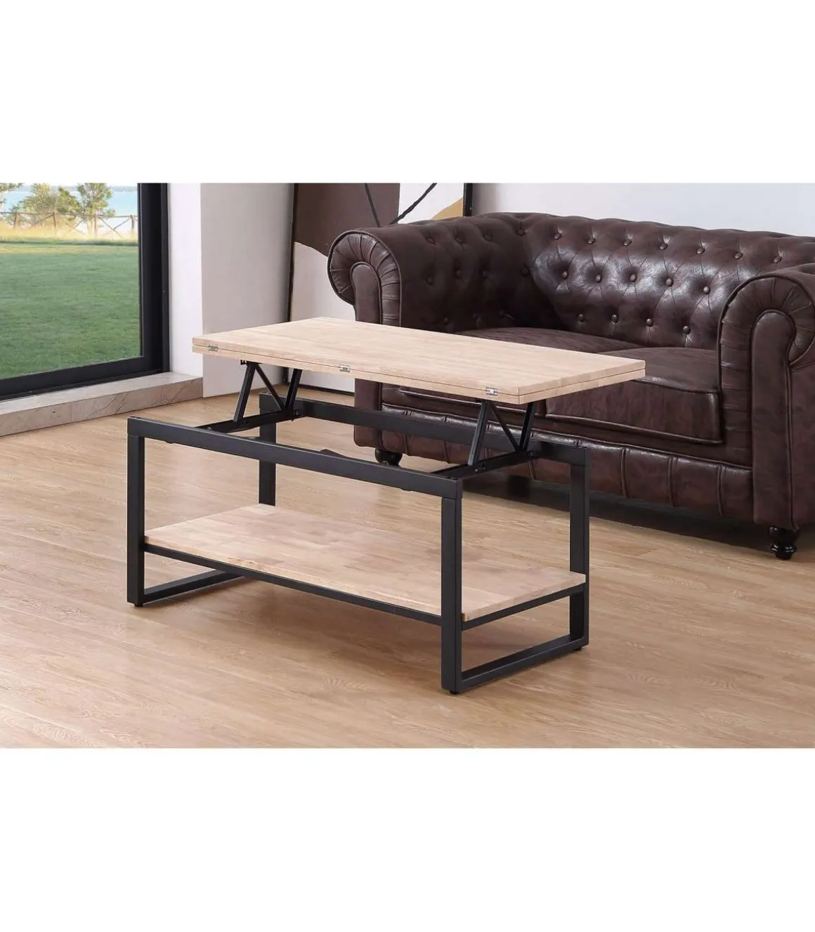 Mesa centro elevable y extensible Steve acabado roble nordish y negro, 47 cm(alto)100 cm(largo) 45-90 cm(ancho)