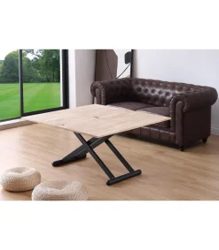 Mesa centro elevable y extensible Natural acabado roble patas negras, 57-114 cm(fondo) 110/114 cm (ancho) 49/76(alto).