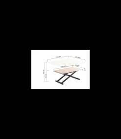 Mesa centro elevable y extensible Natural acabado roble patas negras, 57-114 cm(fondo) 110/114 cm (ancho) 49/76(alto).