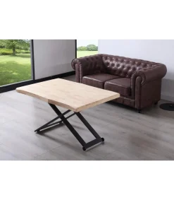 Mesa centro elevable Zoe tapa con forma acabado roble nordish/negro, 120cm (largo) 80cm (ancho) 49/79cm (alto).