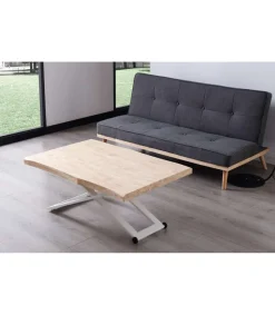 Mesa centro elevable Zoe tapa con forma acabado roble nordish/blanco, 120cm (largo) 80cm (ancho) 49/79cm (alto).