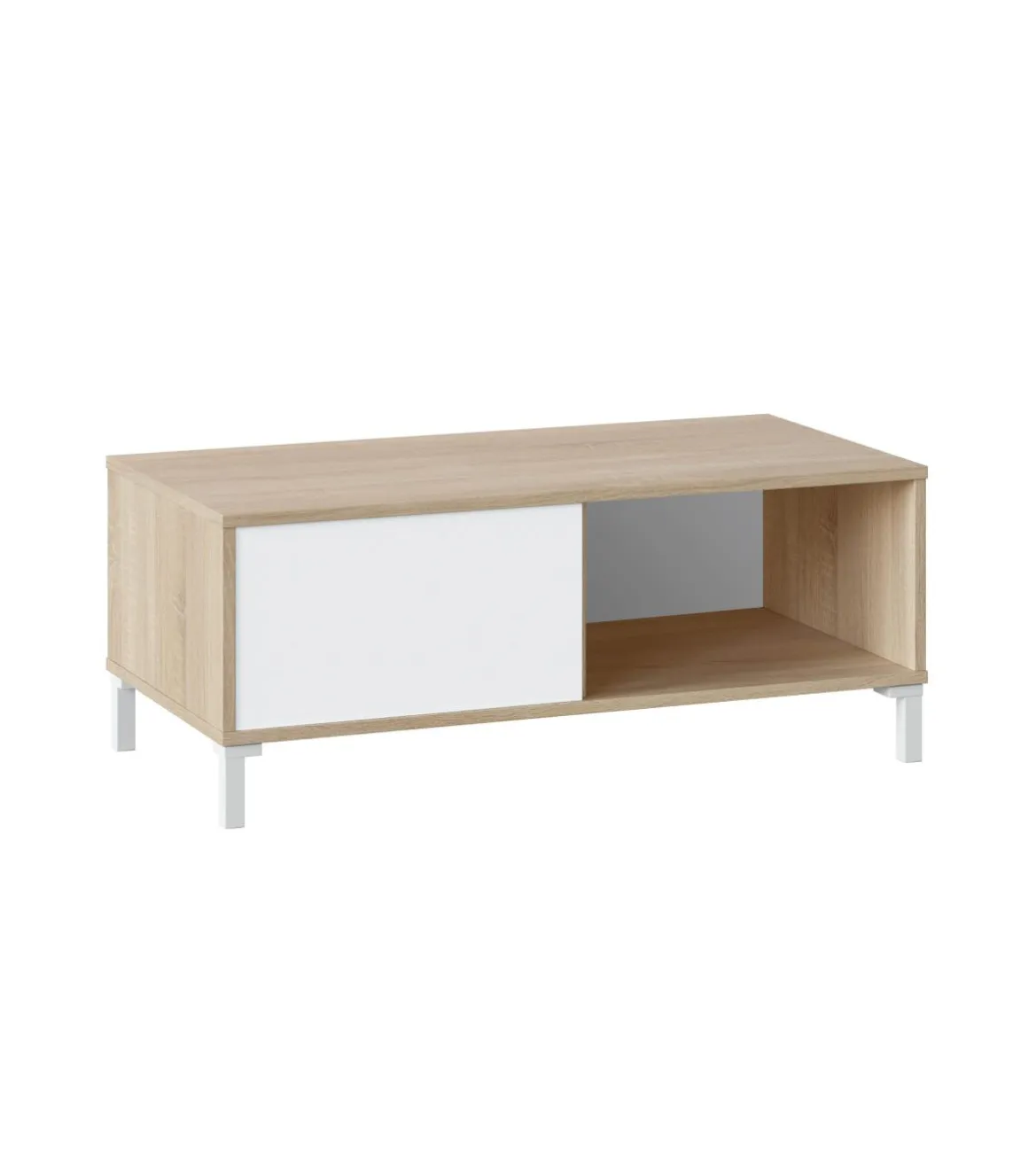 Mesa centro modelo Luna acabado roble/blanco. Medidas: 100 cm (Ancho) x 50 cm (Fondo) x 40 cm (Alto)