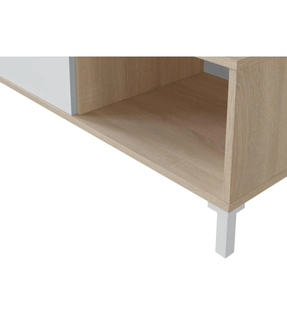 Mesa centro modelo Luna acabado roble/blanco. Medidas: 100 cm (Ancho) x 50 cm (Fondo) x 40 cm (Alto)
