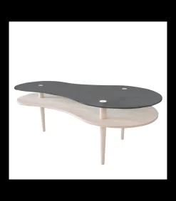 Mesa centro modelo Peanut para salón acabado cristal negro,60cm(alto) 140cm(ancho) 70cm(largo)