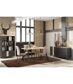 Mesa comedor rectangular ADRIAN acabado bocamina/natural, 78.5cm(alto) 160cm(ancho) 90cm(largo)