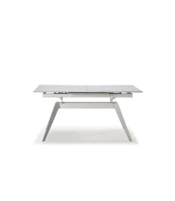 Mesa comedor rectangular extensible MANU tapa cerámico blanco patas metal blanco, 76cm(alto) 160/220cm(ancho) 90cm(largo)