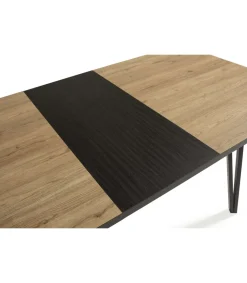 Mesa comedor rectangular extensible ALVARO acabado natural/negro, 77cm(alto) 140/180cm(ancho) 90cm(largo).