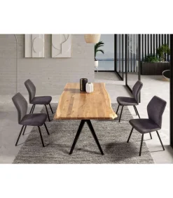 Mesa comedor rectangular Leonor en acabado acacia/negro, 76cm(alto) 200cm(ancho) 100cm(largo)