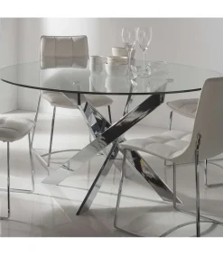 Mesa comedor redonda Rota acabado cromado, 120 cm(ancho) 76 cm(alto).