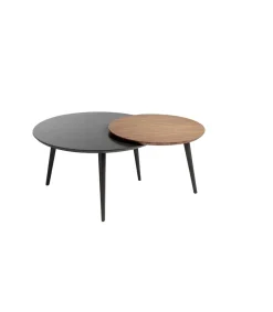 Mesa de centro con dos cuerpos circulares en nogal y gris mate Helena, 80/59.5 x 41/43.5 cm (diámetro x alto)