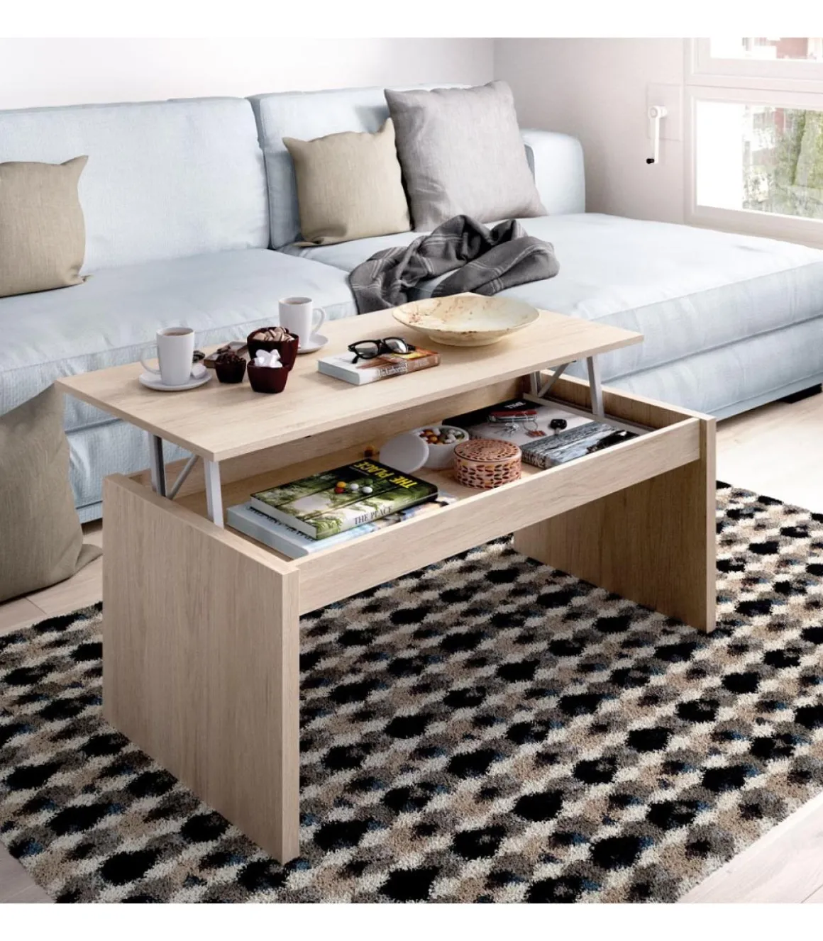 Mesa de centro elevable Carboneros en color natural 43 cm(alto)102 cm(ancho)50 cm(largo)