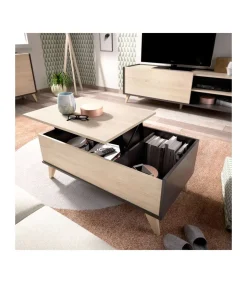 Mesa de centro elevable Cazalilla acabado natural/grafito, 41 cm(alto)99 cm(ancho)60 cm(largo)