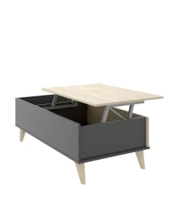 Mesa de centro elevable Cazalilla acabado natural/grafito, 41 cm(alto)99 cm(ancho)60 cm(largo)