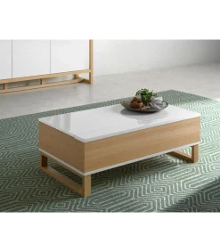 Mesa de centro elevable Eliana acabado blanco brillo, 110 cm (largo) x 60 cm (ancho) x 38 cm (alto)