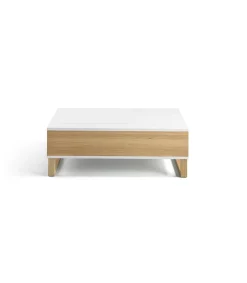Mesa de centro elevable Eliana acabado blanco brillo, 110 cm (largo) x 60 cm (ancho) x 38 cm (alto)