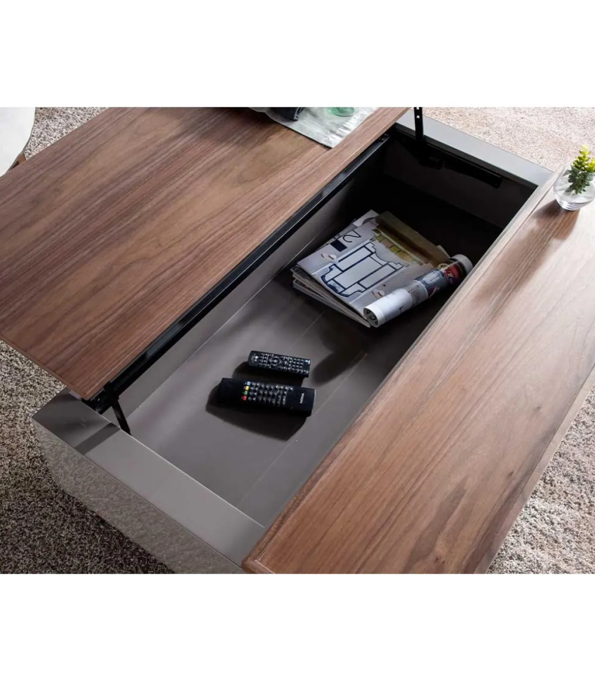 Mesa de centro elevable en nogal Nour, 120 x 75/102 x 41/61 cm (largo x ancho x alto)
