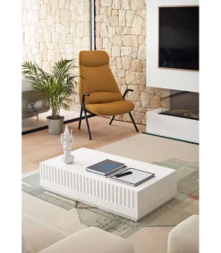 Mesa de centro modelo Doric 2 cajones acabado blanco, 60cm(ancho) 28cm(alto) 110cm (largo)