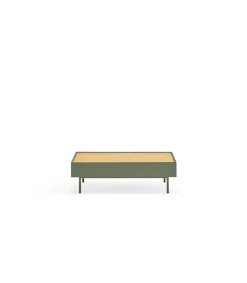 Mesa de centro para comedor modelo Arista 2 cajones acabado verde oliva, 60cm(ancho) 34cm(alto) 110cm (largo)