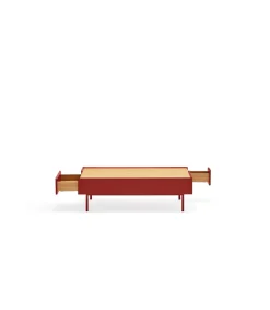 Mesa de centro para comedor modelo Arista 2 cajones acabado burdeos, 60cm(ancho) 34cm(alto) 110cm (largo)
