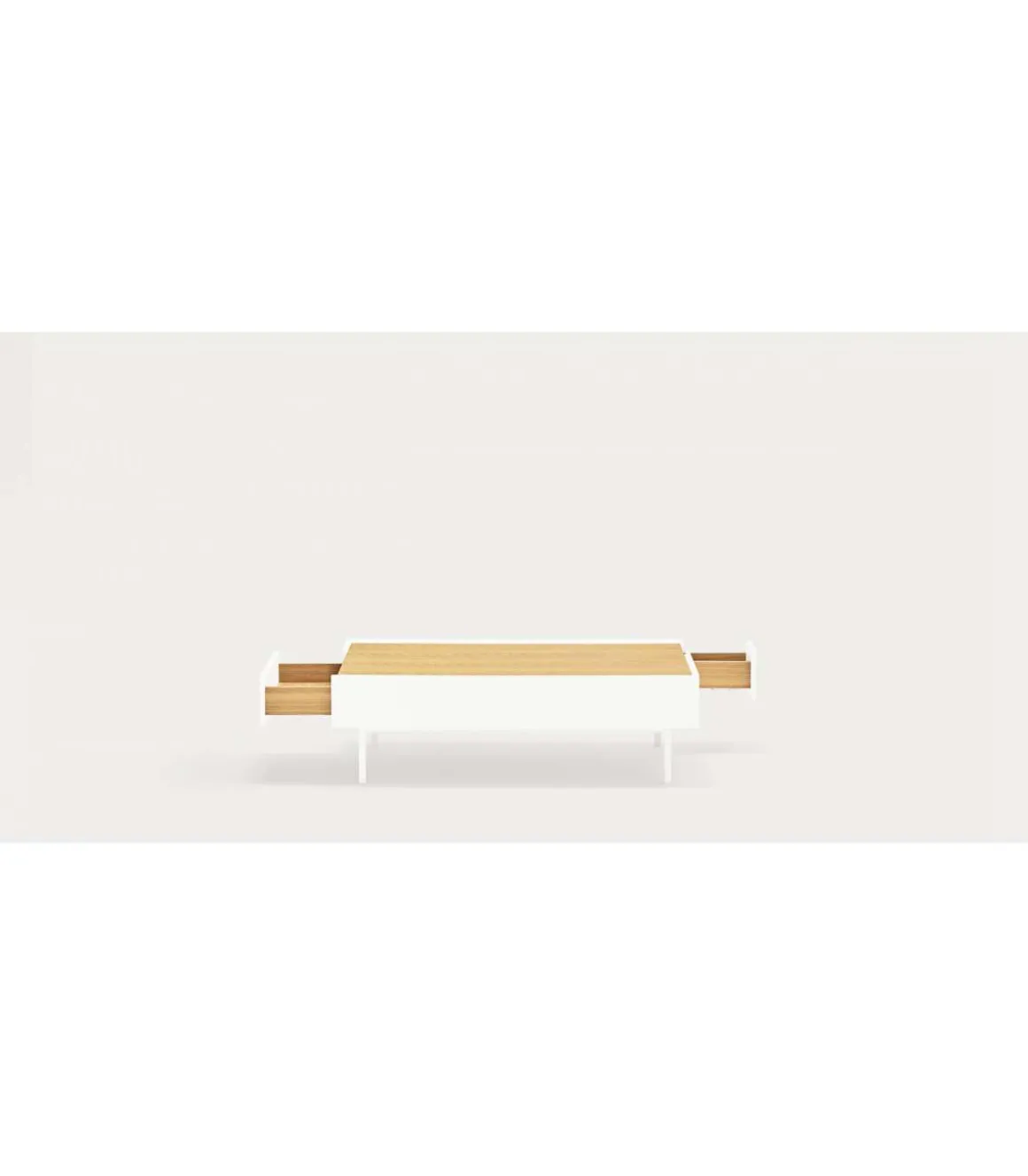 Mesa de centro para comedor modelo Arista 2 cajones acabado blanco, 60cm(ancho) 34cm(alto) 110cm (largo)