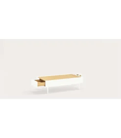 Mesa de centro para comedor modelo Arista 2 cajones acabado blanco, 60cm(ancho) 34cm(alto) 110cm (largo)