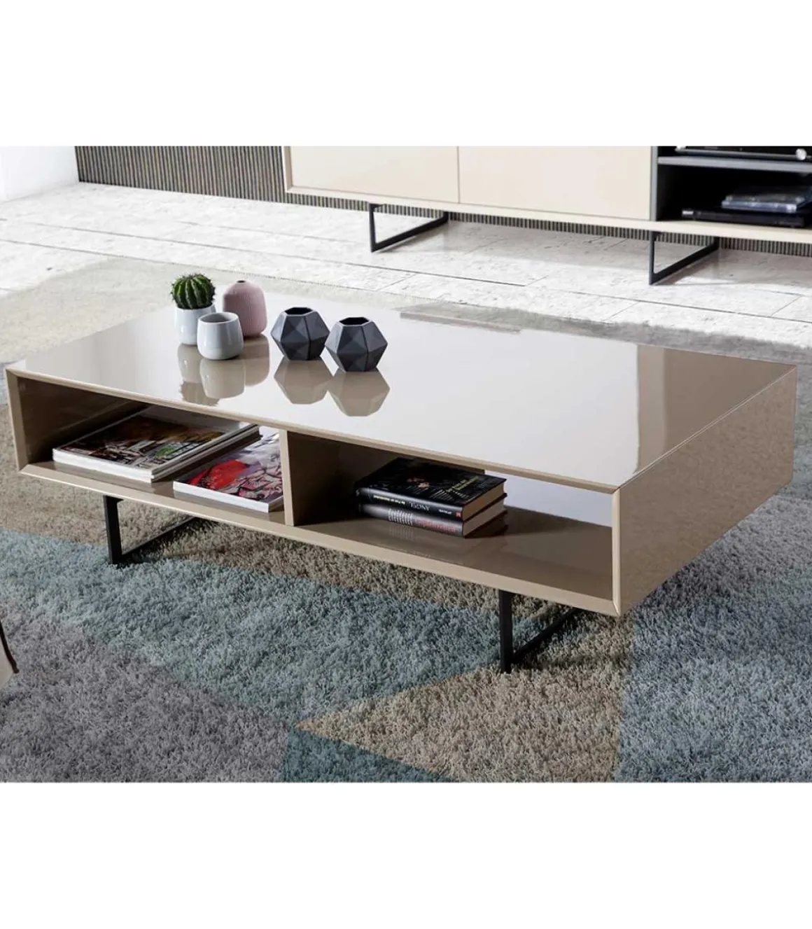 Mesa de centro rectangular en moka alto brillo Mara, 120 x 60 x 35 cm (alto x ancho x alto)