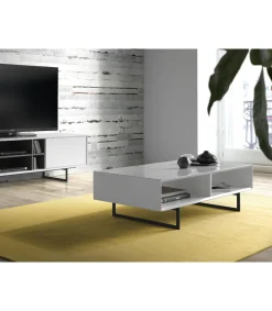 Mesa de centro rectangular en blanco alto brillo Yasmín, 120 x 60 x 35 cm (largo x ancho x alto)