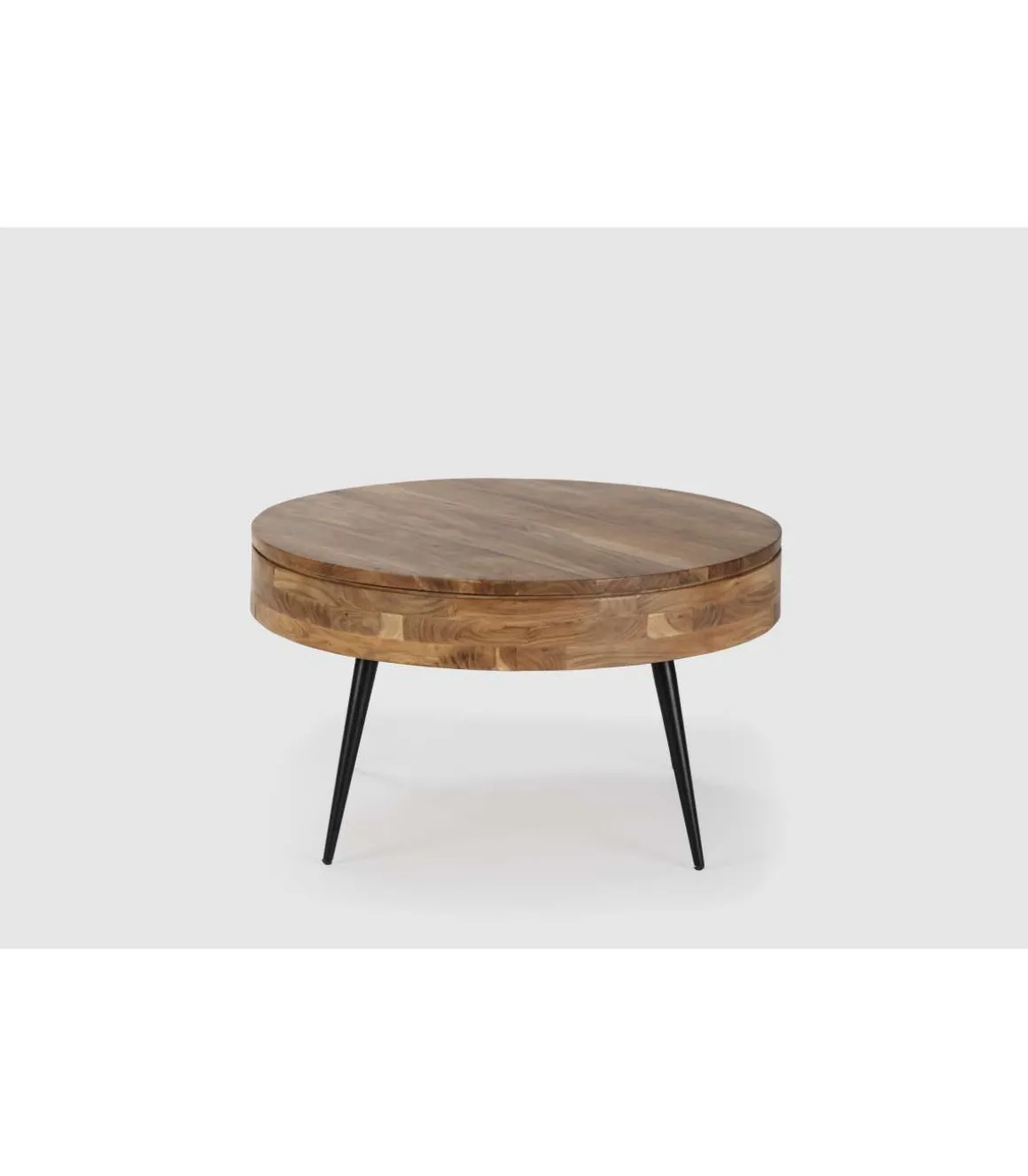 Mesa de centro redonda modelo Erika acabado madera de acacia, 50cm(alto) 90cm(ancho) 90cm(fondo).