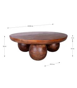 Mesa de centro redonda modelo Bruno acabado madera de mango, 29cm(alto) 100cm(ancho) 100cm(fondo).