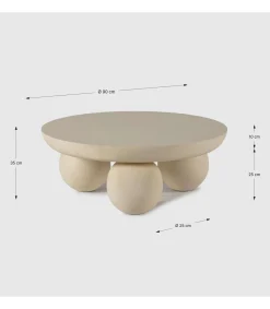 Mesa de centro redonda modelo Bruno acabado madera de mango acabado beige, 35cm(alto) 90cm(ancho) 90cm(fondo).