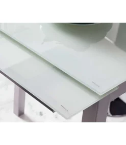 Mesa de cocina extensible Laia acabado cristal blanco, 95cm (largo) x 55/95cm ancho x 76cm (alto)