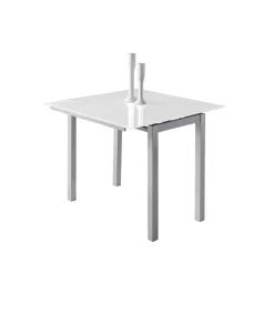 Mesa de cocina extensible Laia acabado cristal blanco, 95cm (largo) x 55/95cm ancho x 76cm (alto)