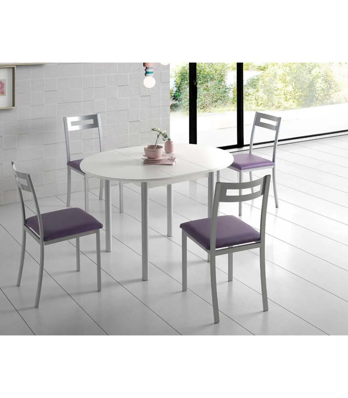 Mesa de cocina extensible tipo libro Fátima acabado blanco, 90/120 x 90 x 75.5 cm (largo x acho x alto)