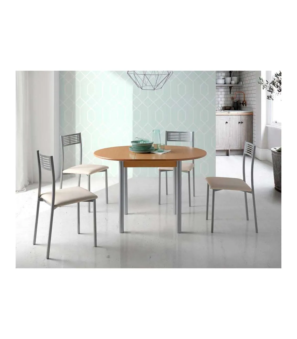 Mesa de cocina extensible tipo libro Fátima acabado roble 90/120 x 90 x 75.5 cm (largo x acho x alto)