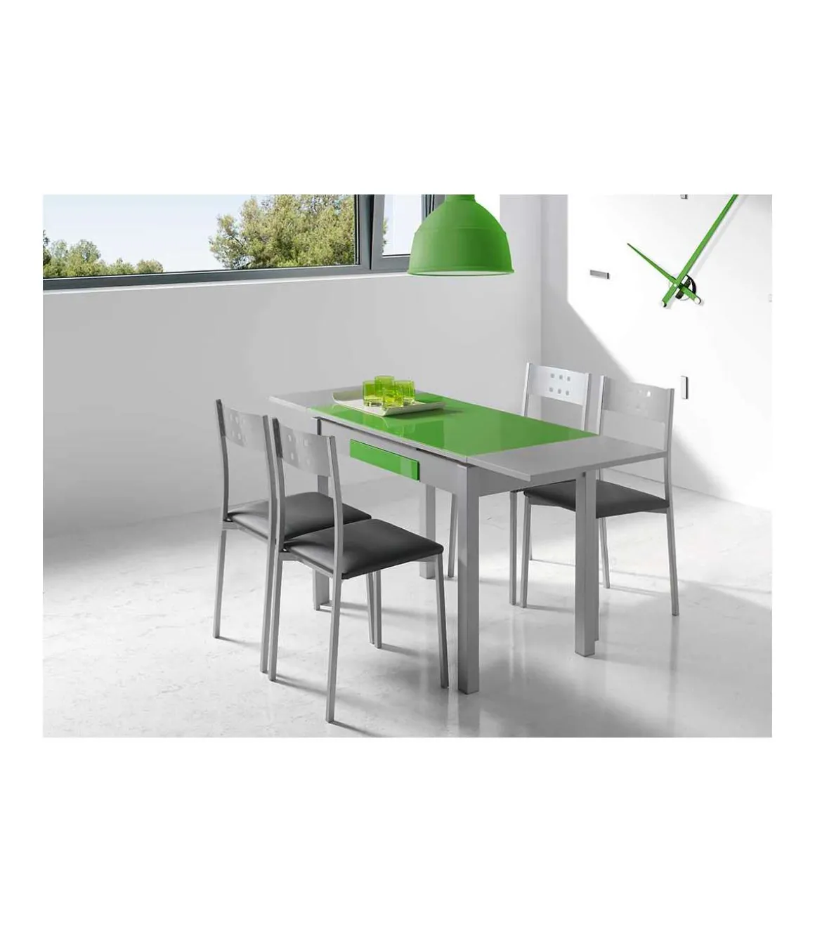 Mesa de cocina extensible Victoria acabado verde, 100/160 X 60 X 76 cm (largo x ancho x alto)