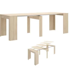 Mesa de comedor Bailen multifunción extensible en madera natural de 77 cm(alto), 54-101-147-194-240 cm(ancho), 90 cm(largo)
