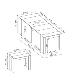 Mesa de comedor Bailen multifunción extensible en madera natural de 77 cm(alto), 54-101-147-194-240 cm(ancho), 90 cm(largo)