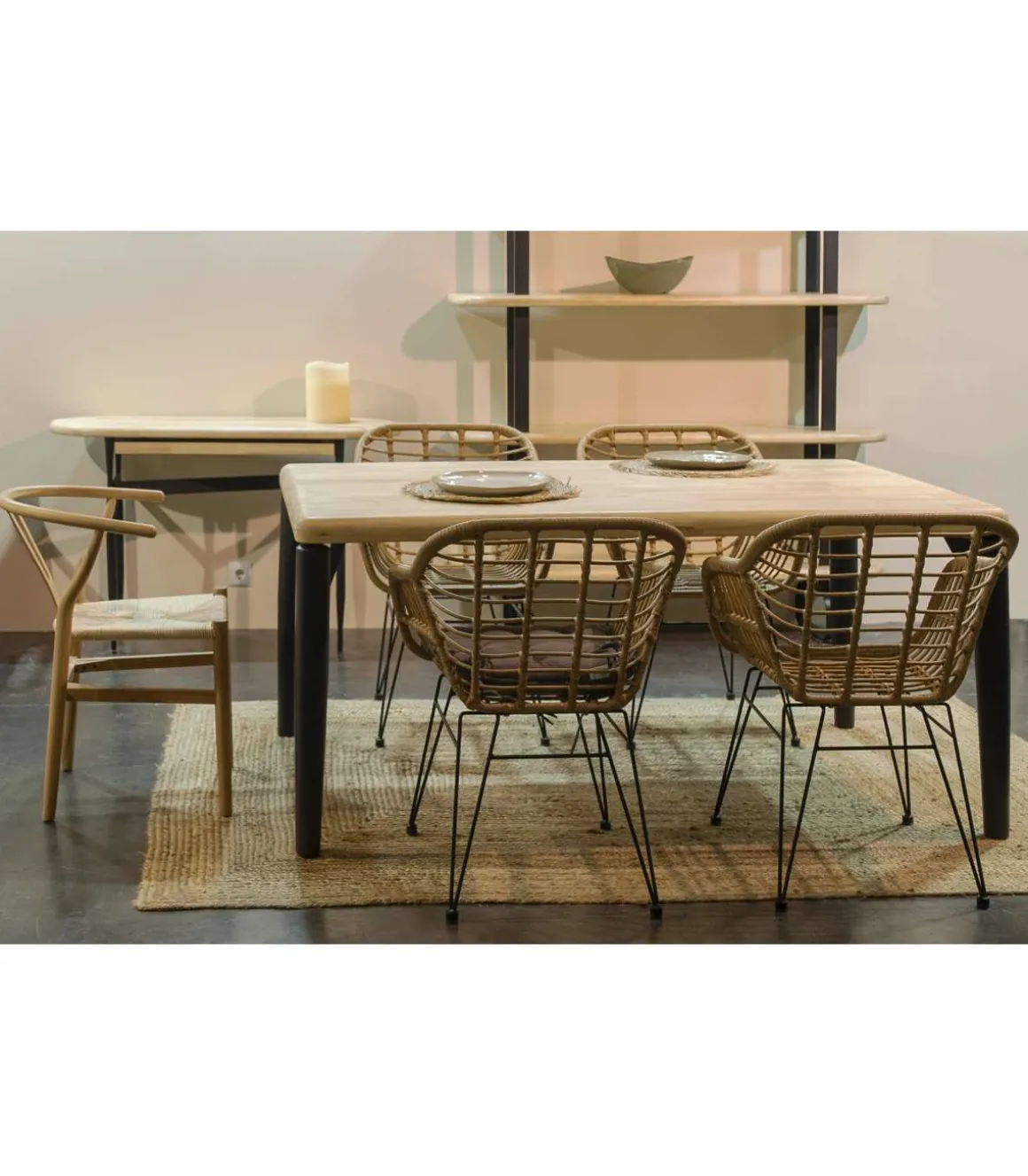 Mesa de comedor fija Moon acabado Roble nordish/negro, 76cm(alto) 160cm(ancho) 100cm(largo)