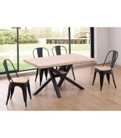 Mesa de comedor fija Xena tapa recta 140 acabado roble nordish/negro, 76 cm(alto)140 cm(ancho)80 cm(largo)