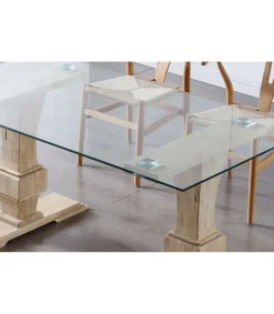 Mesa de comedor Versalles acabado Roble Nordish tapa cristal, 76cm(alto) 150cm(ancho) 90cm(largo)