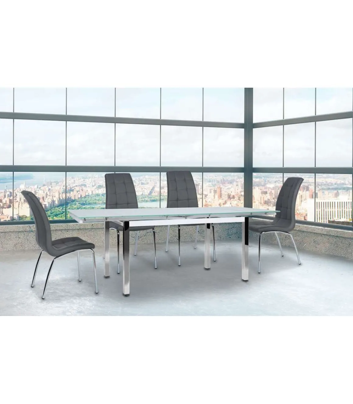 Mesa de cristal extensible modelo Duero. 140-220 cm(ancho) 75 cm(altura) 90 cm(fondo)