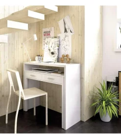 Mesa de despacho extensible Torreperogil acabado blanco brillo 88 cm(alto)99 cm(ancho)36 cm(fondo)