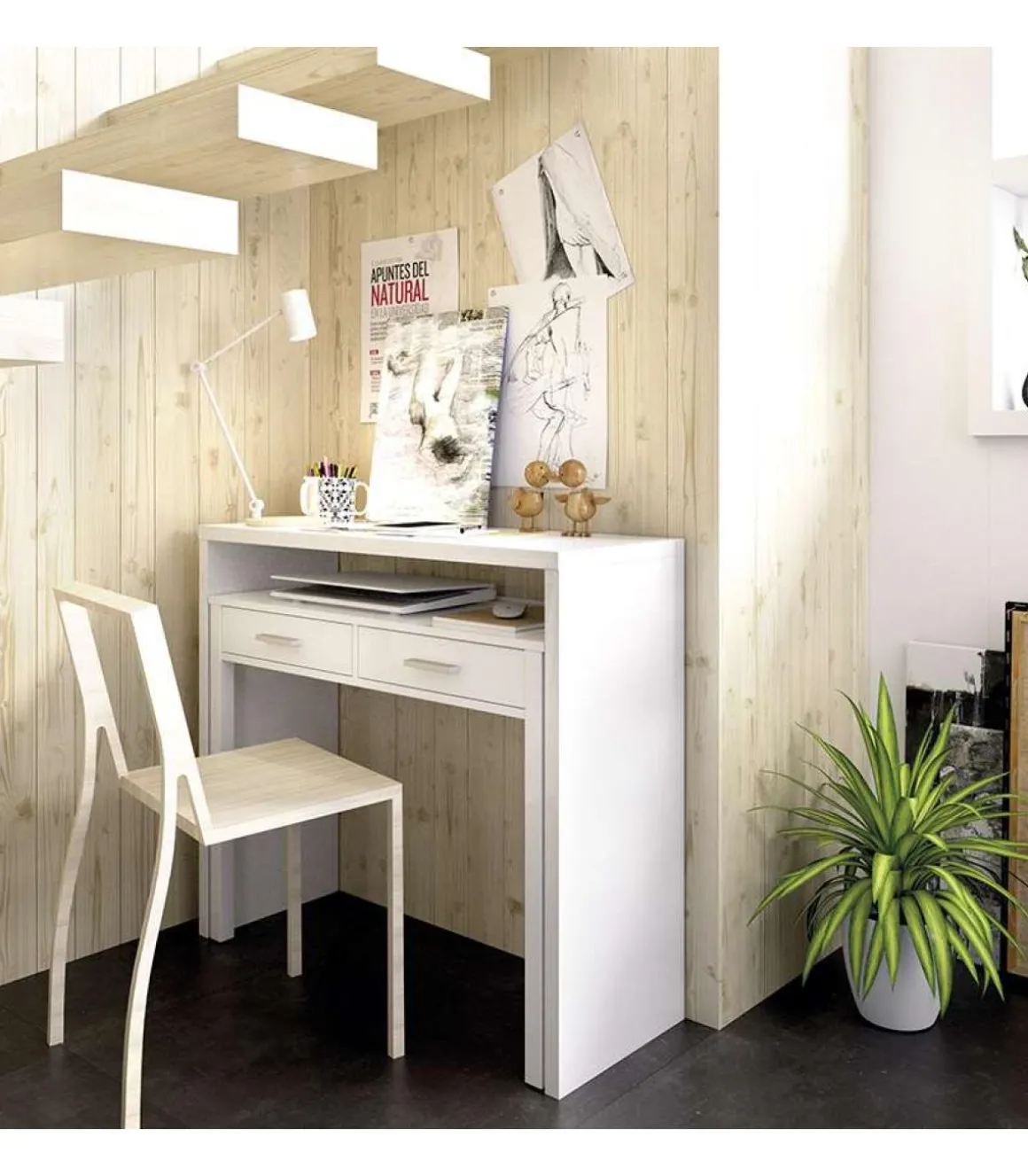 Mesa de despacho extensible Torreperogil acabado blanco brillo 88 cm(alto)99 cm(ancho)36 cm(fondo)